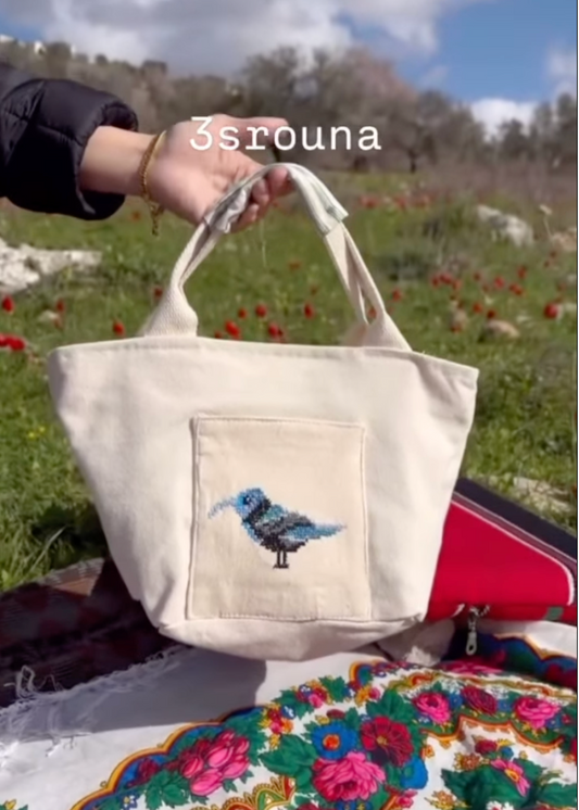 Sparrow 🐦‍⬛ Palestinian Tatreez Lunch Bag